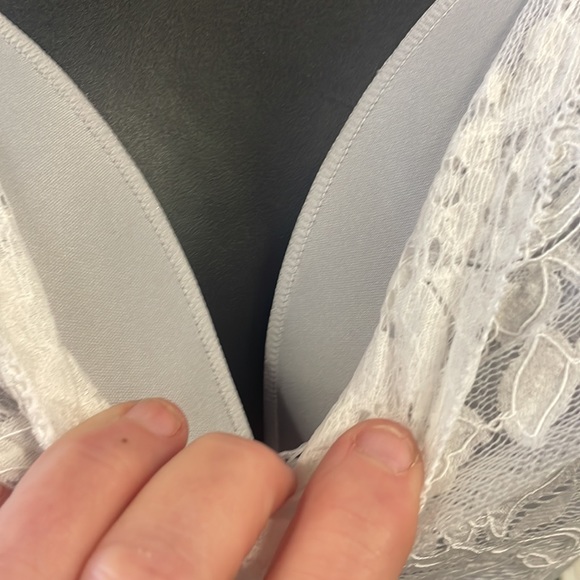 Nwt Le Mystere cotton touch wireless wire free gray white lace bra - Picture 3 of 4
